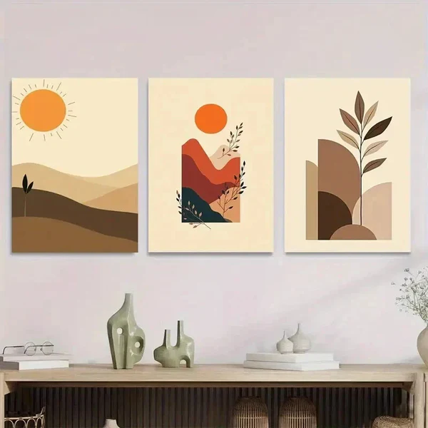 3pcs Boho Landscape Modern Abstract Sun Wall Art Set Canvas Framed 50x70cm – High Quality Print 100% Australian Made Wall Canvas Ready to Hang