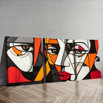 3pcs Modern abstract images of a single face Wall Art Set Canvas Framed 40x60cm - High Quality Print 100% Australian Made Wall Canvas Ready to Hang