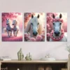 3pcs Horse Pink Floral Background Beautiful Wall Art Set Canvas Framed 50x70cm - High Quality Print 100% Australian Made Wall Canvas Ready to Hang