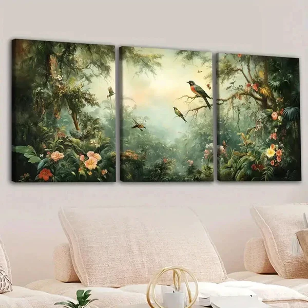 3pcs Animals Abstract Flowers And Birds Plants Wall Art Set Canvas Framed 50x70cm – High Quality Print 100% Australian Made Wall Canvas Ready to Hang