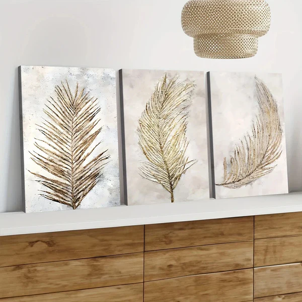 3pcs Classic Modern Vintage Leaf Brown Leaves Wall Art Set Canvas Framed 50x70cm – High Quality Print 100% Australian Made Wall Canvas Ready to Hang