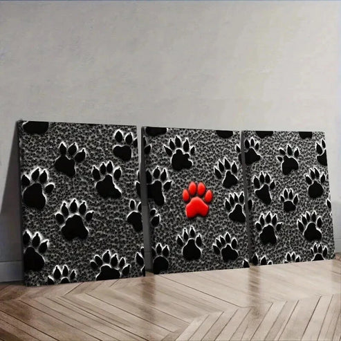 3pcs Black Dog Paw Prints Wall Art Set Canvas Framed 50x70cm – High Quality Print 100% Australian Made Wall Canvas Ready to Hang