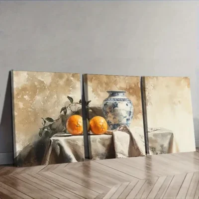3pcs Still life painting of an old vase Wall Art Set Canvas Framed 40x60cm - High Quality Print 100% Australian Made Wall Canvas Ready to Hang