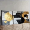 3pcs Flowing white and Golden paintings Wall Art Set Canvas Framed 50x70cm - High Quality Print 100% Australian Made Wall Canvas Ready to Hang