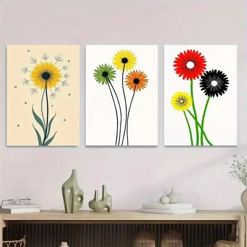 3pcs Colorful Modern Floral Abstract Flower Wall Art Set Canvas Framed 50x70cm – High Quality Print 100% Australian Made Wall Canvas Ready to Hang