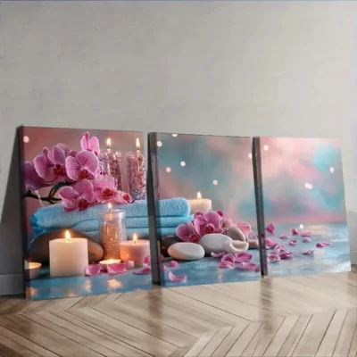 3pcs Spa candle Floral Wall Art Set Canvas Framed 40x60cm - High Quality Print 100% Australian Made Wall Canvas Ready to Hang