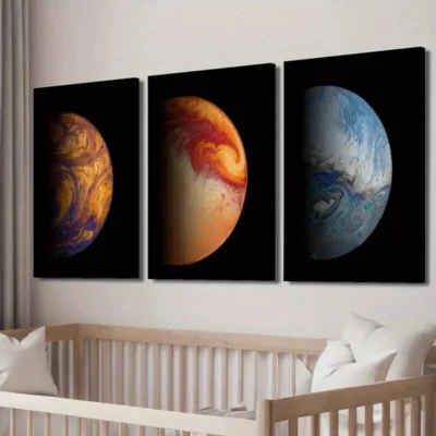 3pcs Earth & Moon Themes Galactic Multiverse Wall Art Set Canvas Framed 40x60cm - High Quality Print 100% Australian Made Wall Canvas Ready to Hang