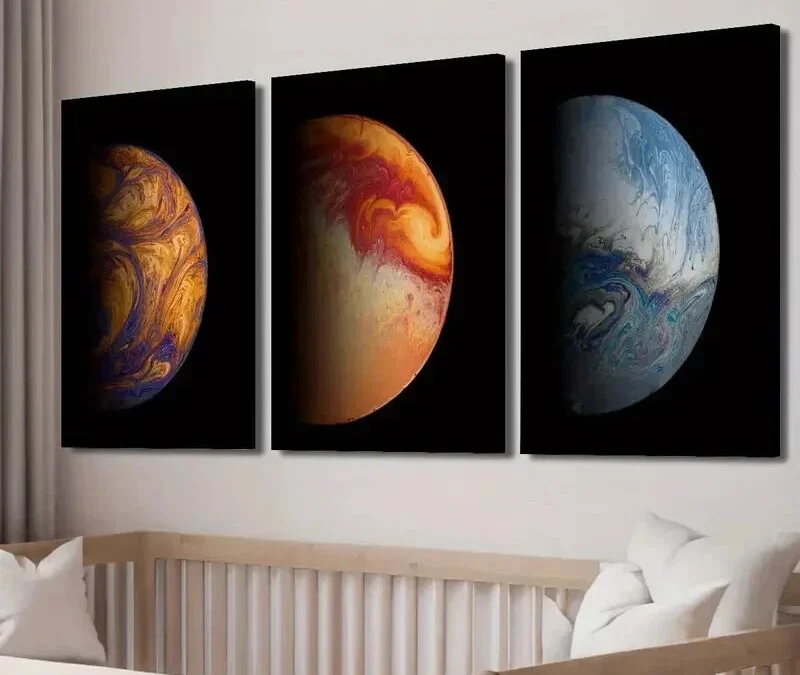 3pcs Earth & Moon Themes Galactic Multiverse Wall Art Set Canvas Framed 40x60cm – High Quality Print 100% Australian Made Wall Canvas Ready to Hang