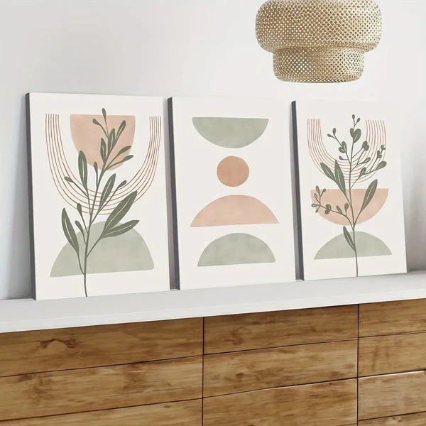 3pcs Sage Green Modern Abstract Blush Pink Green Wall Art Set Canvas Framed 50x70cm – High Quality Print 100% Australian Made Wall Canvas Ready to Hang