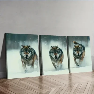 3pcs Featuring a Fierce Wolf Pack Wall Art Set Canvas Framed 50x70cm - High Quality Print 100% Australian Made Wall Canvas Ready to Hang