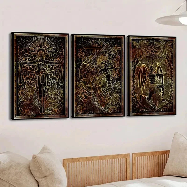 3pcs Vintage European Retro Twelve Zodiac Signs Wall Art Set Canvas Framed 50x70cm – High Quality Print 100% Australian Made Wall Canvas Ready to Hang