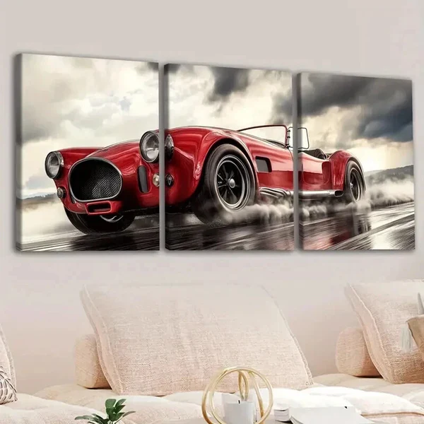 3pcs Fashion Red Cool Sports Cars Clouds Black Wall Art Set Canvas Framed 50x70cm – High Quality Print 100% Australian Made Wall Canvas Ready to Hang