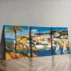 3pcs Caribbean houses and boats Wall Art Set Canvas Framed 50x70cm - High Quality Print 100% Australian Made Wall Canvas Ready to Hang