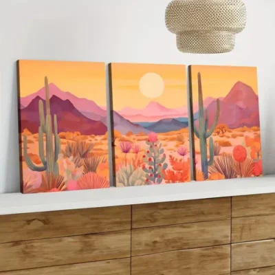 3pcs Arizona Sunset Colourful Mountains Orange Wall Art Set Canvas Framed 40x60cm - High Quality Print 100% Australian Made Wall Canvas Ready to Hang
