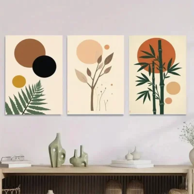 3pcs Modern Abstract Botanical Nature Geometric Wall Art Set Canvas Framed 50x70cm - High Quality Print 100% Australian Made Wall Canvas Ready to Hang