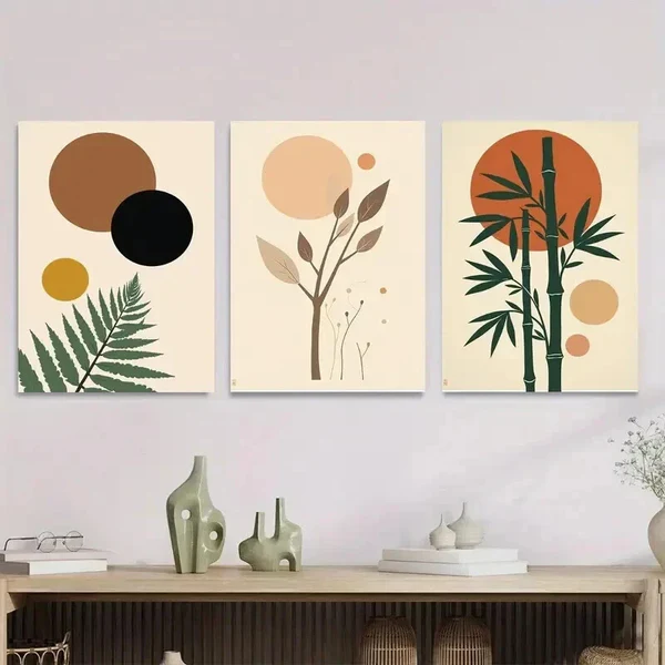 3pcs Modern Abstract Botanical Nature Geometric Wall Art Set Canvas Framed 50x70cm – High Quality Print 100% Australian Made Wall Canvas Ready to Hang