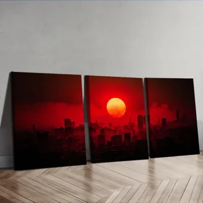 3pcs The moon over the city Wall Art Set Canvas Framed 50x70cm - High Quality Print 100% Australian Made Wall Canvas Ready to Hang