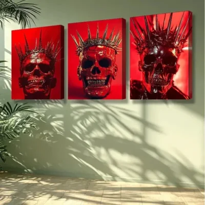 3pcs Gothic Crown Design, Skeleton Punk Wall Art Set Canvas Framed 50x70cm - High Quality Print 100% Australian Made Wall Canvas Ready to Hang