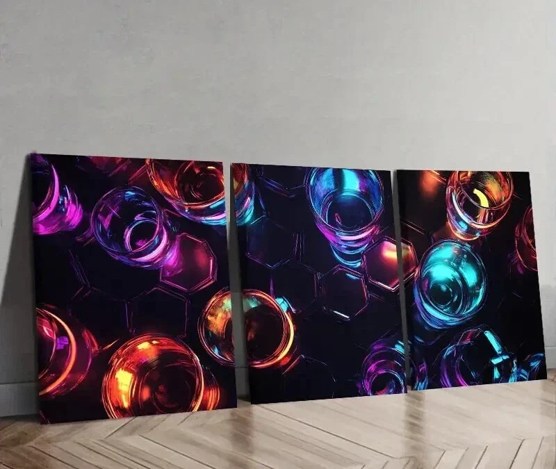 3pcs Featuring Vibrant Neon Lights Wall Art Canvas Framed 50x70cm Wall Art Set Canvas Framed 50x70cm – High Quality Print 100% Australian Made Wall Canvas Ready to Hang