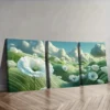 3pcs Deco Modern Contemporary White Poppy Wall Art Set Canvas Framed 50x70cm - High Quality Print 100% Australian Made Wall Canvas Ready to Hang