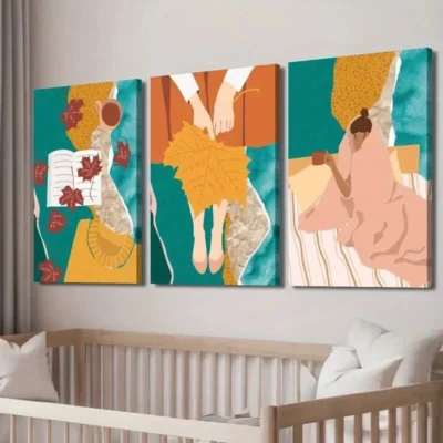 3pcs Autumn Themed Fall Leaves Wall Art Set Canvas Framed 40x60cm - High Quality Print 100% Australian Made Wall Canvas Ready to Hang