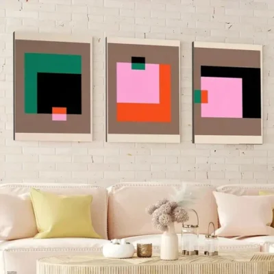 3pcs Abstract Geometric Trendy Pink Blocks Wall Art Set Canvas Framed 50x70cm - High Quality Print 100% Australian Made Wall Canvas Ready to Hang