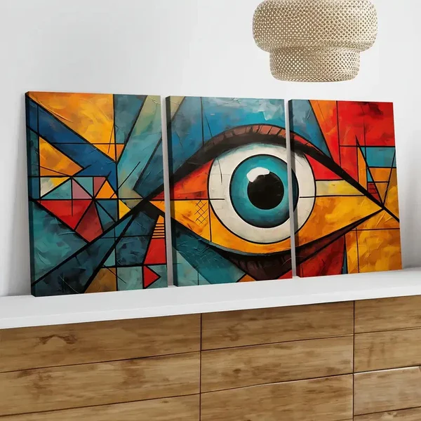 3pcs Modern Art Eye Blue & Black Golden Red Pink Wall Art Set Canvas Framed 40x60cm – High Quality Print 100% Australian Made Wall Canvas Ready to Hang