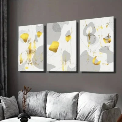3pcs Geometric Wall Decor with Golden Gray Wall Art Set Canvas Framed 40x60cm - High Quality Print 100% Australian Made Wall Canvas Ready to Hang