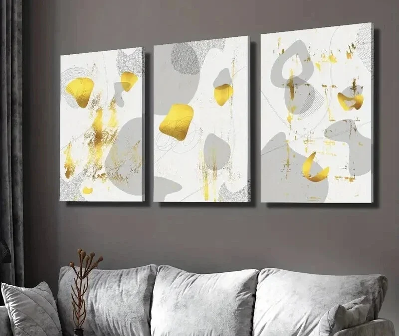 3pcs Geometric Wall Decor with Golden Gray Wall Art Set Canvas Framed 40x60cm – High Quality Print 100% Australian Made Wall Canvas Ready to Hang