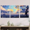 3pcs Beautiful Sunset Seascape Blue Sky & Ocean Wall Art Set Canvas Framed 50x70cm - High Quality Print 100% Australian Made Wall Canvas Ready to Hang