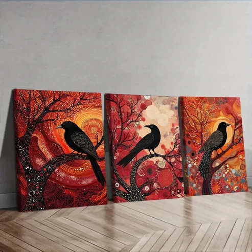 3pcs The psychic crow Wall Art Set Canvas Framed 50x70cm – High Quality Print 100% Australian Made Wall Canvas Ready to Hang