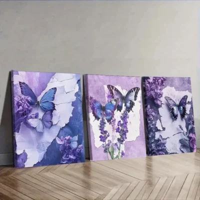 3pcs Butterfly and Floral Canvas Wall Art Set Canvas Framed 50x70cm - High Quality Print 100% Australian Made Wall Canvas Ready to Hang