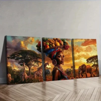 3pcs African Beauty Canvas Wall Art Set Canvas Framed 50x70cm - High Quality Print 100% Australian Made Wall Canvas Ready to Hang