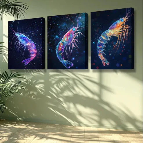 3pcs Shrimp, dream Cosmic Galaxy Wall Art Set Canvas Framed 40x60cm -High Quality Print 100% Australian Made Wall Canvas Ready to Hang