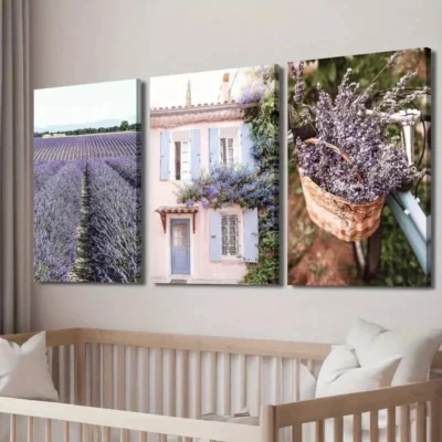 3pcs Lavender Field Provence Floral Decor Wall Art Set Canvas Framed 40x60cm - High Quality Print 100% Australian Made Wall Canvas Ready to Hang