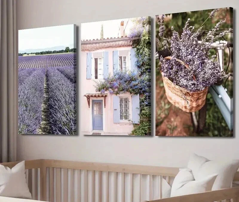 3pcs Lavender Field Provence Floral Decor Wall Art Set Canvas Framed 40x60cm – High Quality Print 100% Australian Made Wall Canvas Ready to Hang