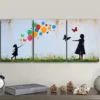 3pcs Little girl and butterfly balloon Wall Art Set Canvas Framed 40x60cm - High Quality Print 100% Australian Made Wall Canvas Ready to Hang - Image 3