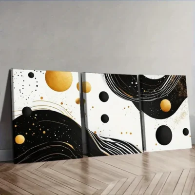 3pcs Flowing white and gold paintings Wall Art Set Canvas Framed 40x60cm - High Quality Print 100% Australian Made Wall Canvas Ready to Hang