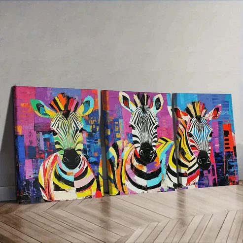 3pcs Cute baby zebra Wall Art Set Canvas Framed 40x60cm – High Quality Print 100% Australian Made Wall Canvas Ready to Hang