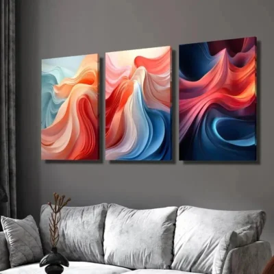 3pcs Floral Designs in Blue Pink and Orange Wall Art Set Canvas Framed 40x60cm - High Quality Print 100% Australian Made Wall Canvas Ready to Hang