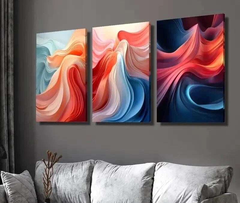 3pcs Floral Designs in Blue Pink and Orange Wall Art Set Canvas Framed 40x60cm – High Quality Print 100% Australian Made Wall Canvas Ready to Hang