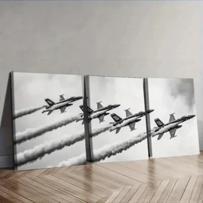 3pcs The jet plane is in the sky Wall Art Set Canvas Framed 50x70cm - High Quality Print 100% Australian Made Wall Canvas Ready to Hang