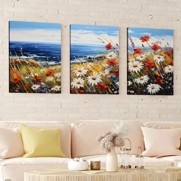 3pcs Abstract Geometric Florals Beach Scenery Wall Art Set Canvas Framed 40x60cm – High Quality Print 100% Australian Made Wall Canvas Ready to Hang