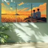 3pcs Wheat, field Art Painting Wall Art Set Canvas Framed 50x70cm - High Quality Print 100% Australian Made Wall Canvas Ready to Hang - Image 2