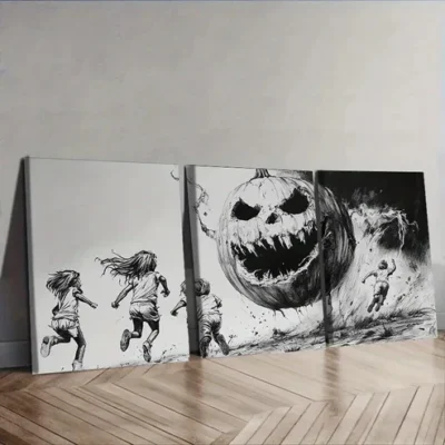 3pcs Giant pumpkins and kids Painting Wall Art Set Canvas Framed 40x60cm - High Quality Print 100% Australian Made Wall Canvas Ready to Hang