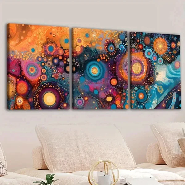 3pcs Bohemian Style Gold Blue & White Rose Red Wall Art Set Canvas Framed 50x70cm – High Quality Print 100% Australian Made Wall Canvas Ready to Hang
