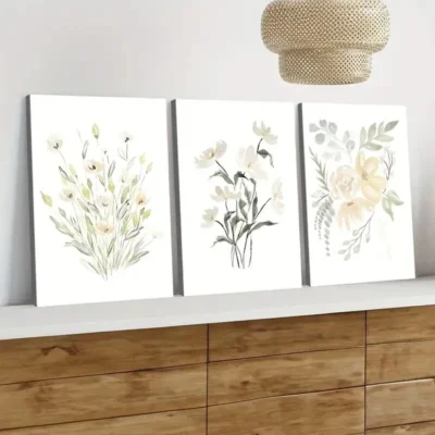 3pcs Flowers Green Leaves Wild Plants Yellow Wall Art Set Canvas Framed 50x70cm - High Quality Print 100% Australian Made Wall Canvas Ready to Hang