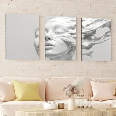 3pcs Abstract Art White Female Head Sculpture Wall Art Set Canvas Framed 40x60cm - High Quality Print 100% Australian Made Wall Canvas Ready to Hang
