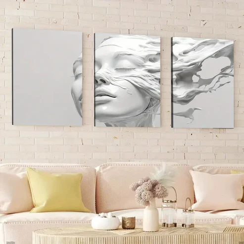 3pcs Abstract Art White Female Head Sculpture Wall Art Set Canvas Framed 40x60cm – High Quality Print 100% Australian Made Wall Canvas Ready to Hang