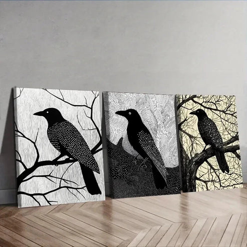 3pcs The Psychic Crow Wall Art Set Canvas Framed 50x70cm – High Quality Print 100% Australian Made Wall Canvas Ready to Hang